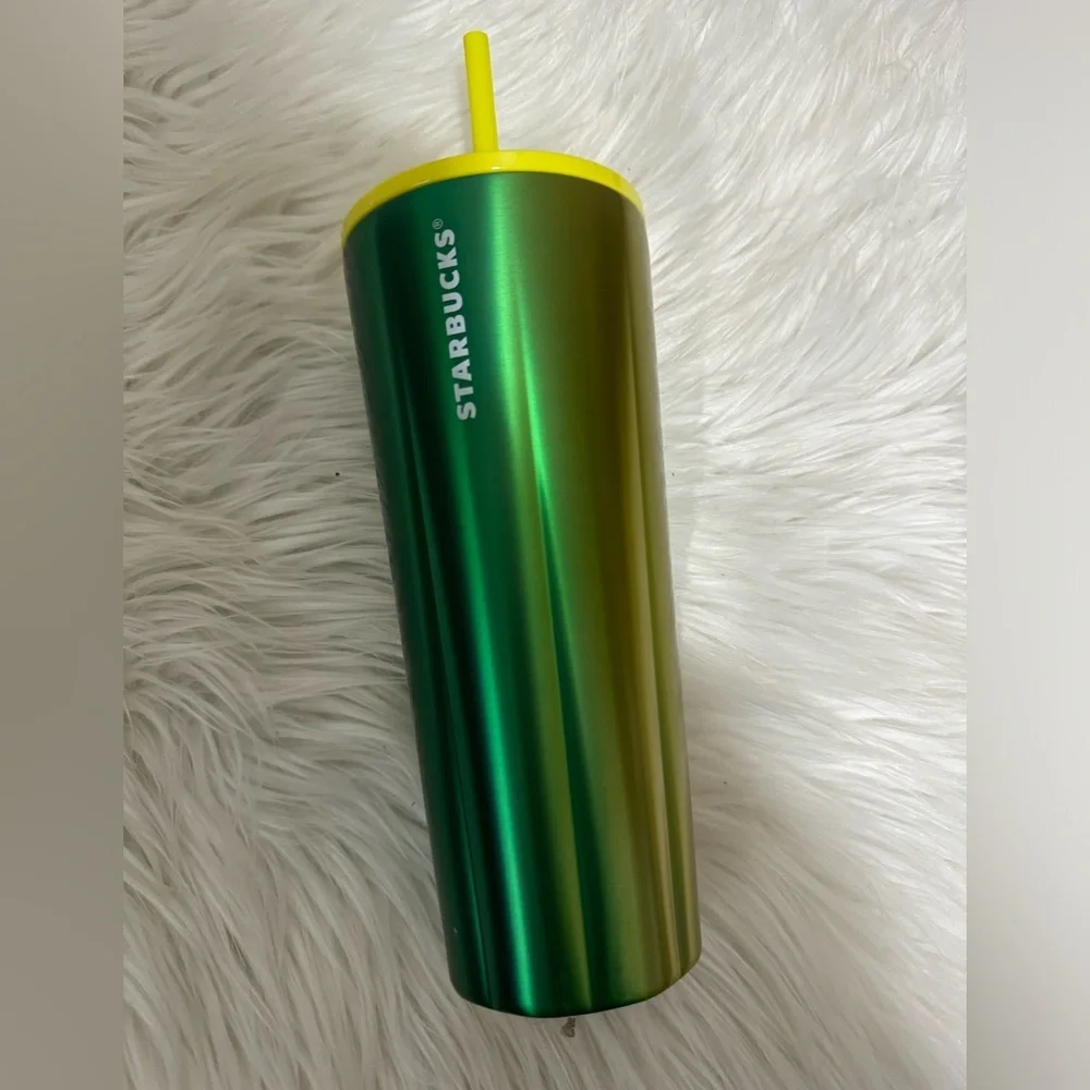 Starbucks Summer 2022 Metallic Green, Yellow Ombré Stainless Steel Tumbler 24 oz